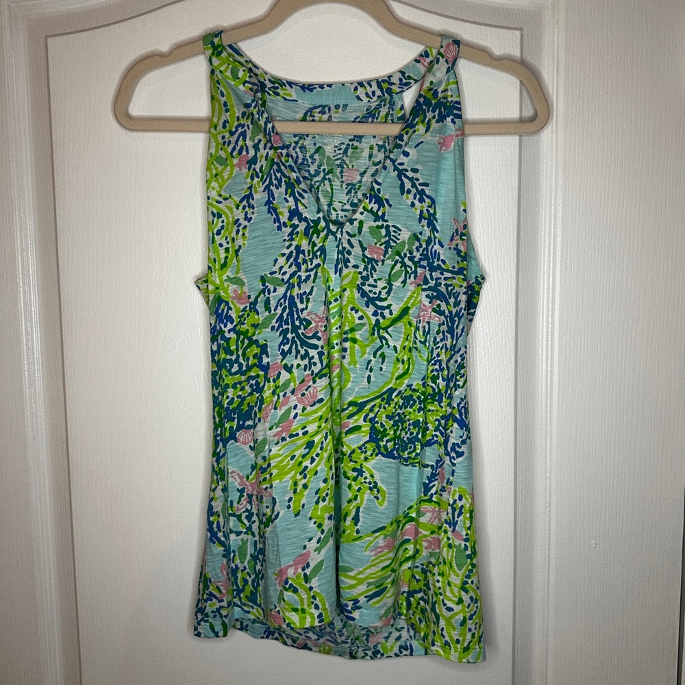 Lilly Pulitzer 98643 Women’s Tropical V Neck Racerback Sleeveless Tank Blouse S